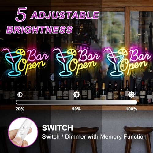 Image of Bar Open Neon Sign, 16.5 inchX 10.6 inch Dimmable Bar Open Signs for Business with ON /OFF Switch, Powered by USB LED Light Up Sign for Home Man Cave Club Party Gift