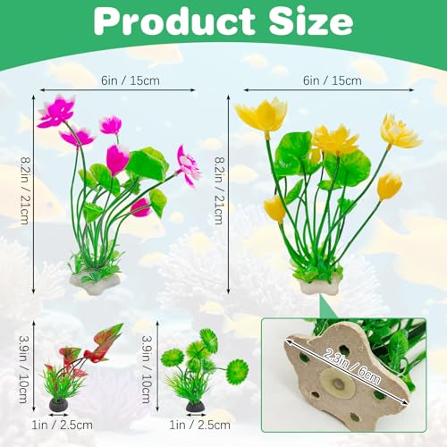 Image of Hamiledyi 2 Pcs Artificial Lotus Flowers with Small Artificial Seaweed Plants, Fish Tank Plastic Plants Decorations, Pink and Yellow Blossoms Artificial Water Plants Perfect for Aquarium Decor