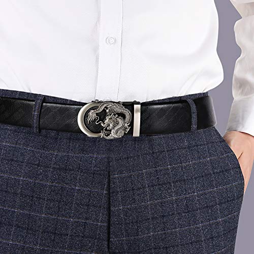Image of Barry.Wang Mens Belts Leather Ratchet Automatic Buckle Slide Click 1 3 /8 inch Designer Dress Fashion Classic Casual Work Business