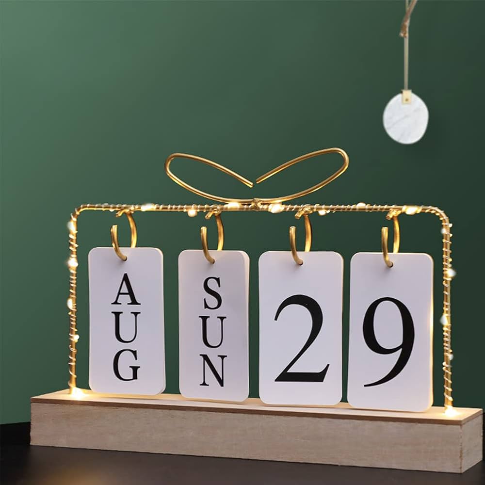 ★フリップカレンダーパーツ 卓上カレンダースタンド Amazon | フリップ木製パーペチュアルカレンダーゴールドメタル