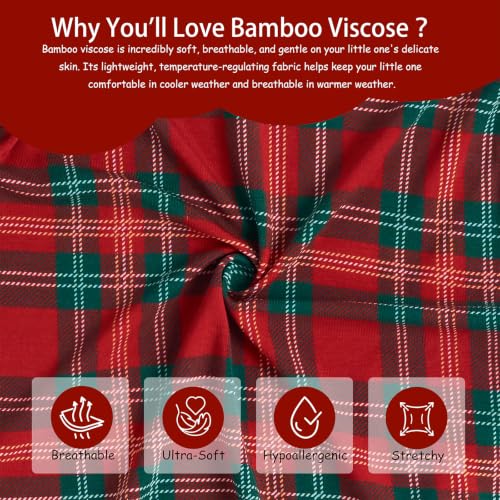 Tulivie Ultra-Soft Bamboo Viscose Footie Jumpsuit for Baby Boys & Girls (Christmas Plaid,12-18M) - image 7