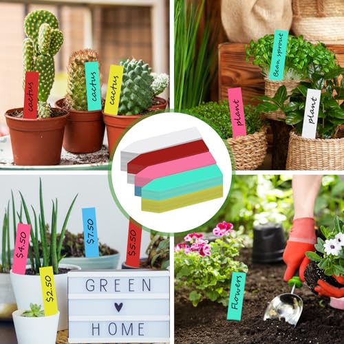 Gucass 300 Stück Pflanzenschilder mit 1 Filzstift, Pflanzenstecker zum Beschriften wetterfest, Stecketiketten Pflanzen Schilder aus Kunststoff Pflanzschilder für Gemüse, Kräuter, Blumen (Weiß+Bunt)