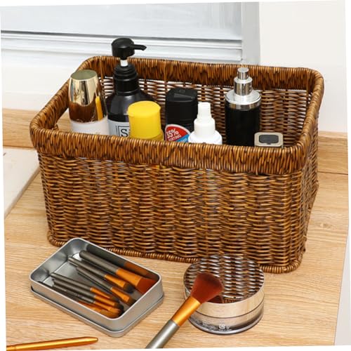 Panier de rangement tissé marron pour organisation salle de bain