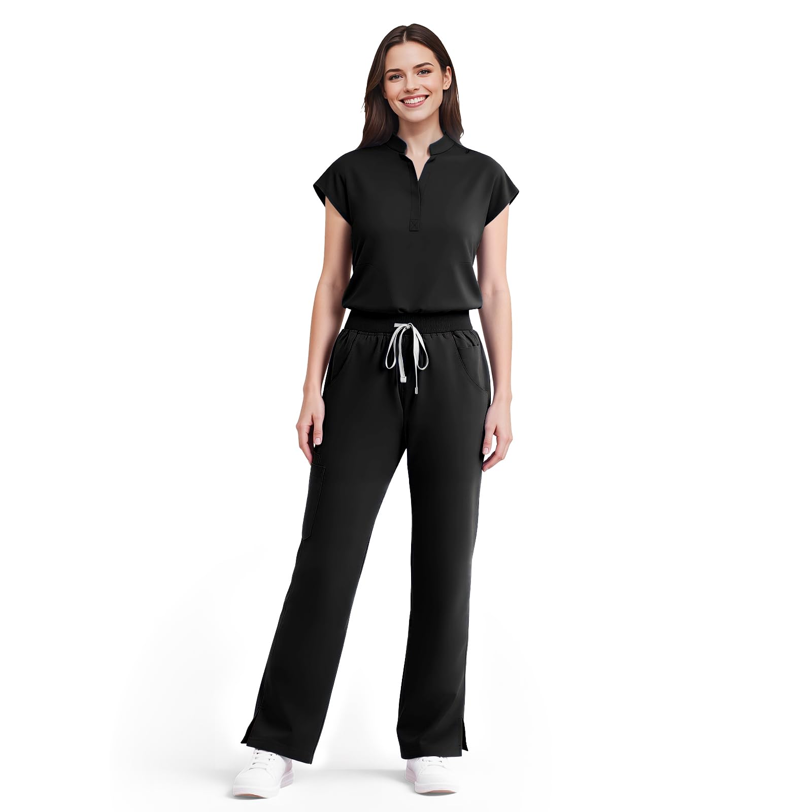 Scrubs for Women Set, Sleeveless 9-Pocket Straight Leg Yoga Waist