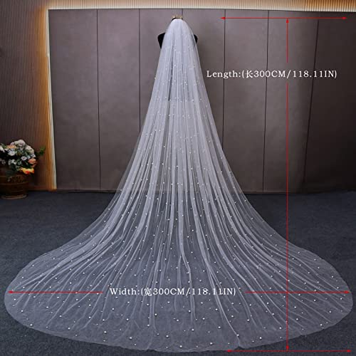 Bridal Wedding Veil 118" Long Cathedral Length Pearl Bridal Veil With Comb #TOP6
