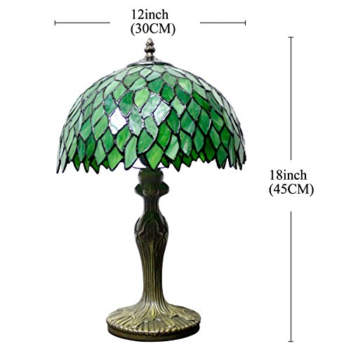 Image of WERFACTORY Tiffany Table Lamp Green Wisteria Style Stained Glass Light