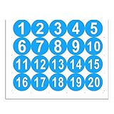 QUARKZMAN Adesivi Numeri Tondi Diametro 50mm Numeri 1-20 Etichetta Autoadesiva PVC Impermeabile Bianco Parola(Sfondo Blu)