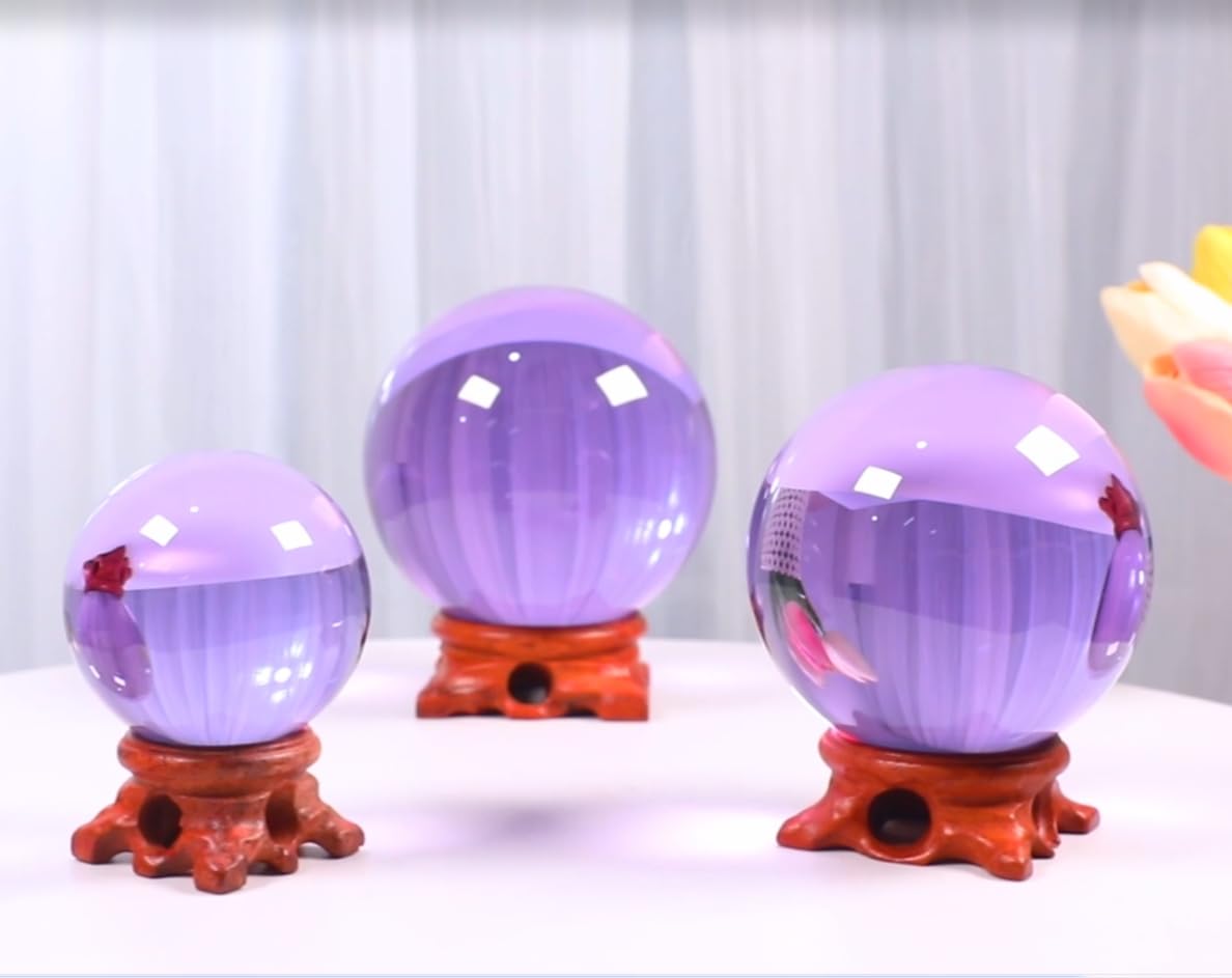 Modaier Sfera di cristallo viola da 80 mm con supporto in legno e confezione regalo per magia, fotografia con lenti, decorazione per la famiglia, indovino, Feng Shui, stregoneria, stregoneria,