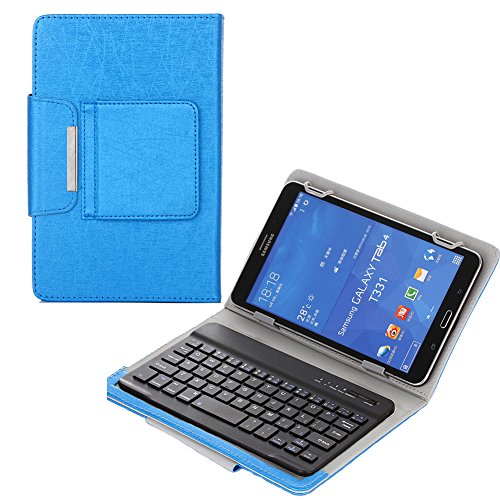 JKTYPUAK Universal PU Leather Case Folio Stand Cover with Removable Wireless Bluetooth Keyboard for AT&T Trek 2 HD 8 inch 4G LTE Android Tablet (Model 6461A) (Blue case with Black Keyboard)