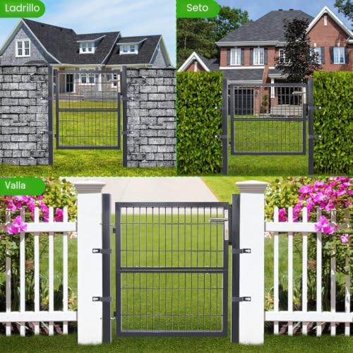 Miniatura 8 de Gimisgu Puerta De Jardín, 120 X 100 Cm, De Acero Galvanizado, Resistente Y Duradera, Para Valla De Barra, Incluye Tirador Y 3 Llaves, Color Antracita