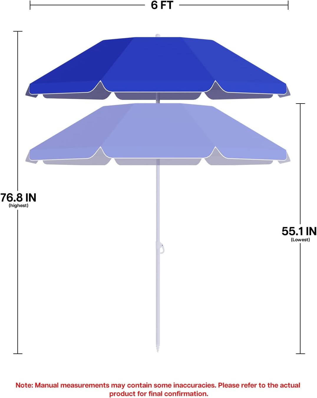 paramondo Beach Umbrella with Sand Anchor, Ultimate Adjustable Shade with Tilt & 360° Rotation, Portable 6FT Round Umbrella with Carry Bag, Windproof for Pool Patio Beach