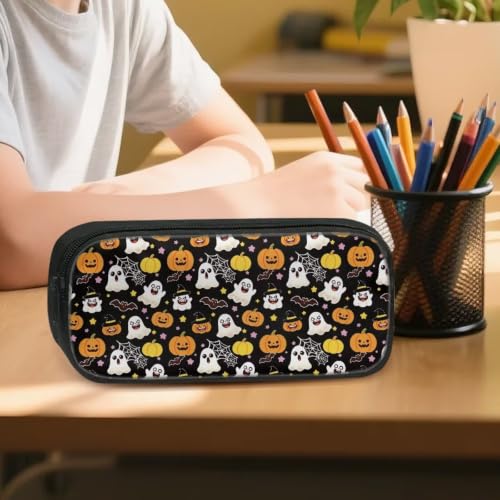 Image of Pencil Case, Pen Pouch Bag for Kids Students School Supplies | Ghost Pumpkin Pattern,polyester fabric,wear-resistant and easy to clean,zipper design gift for boys and girls