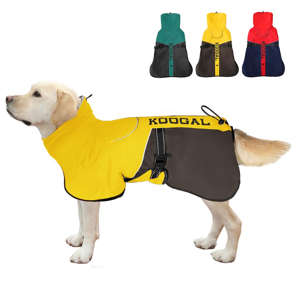 Manteau jaune pour chien, veste d'hiver imperméable, veste de neige chaude et coupe-vent, col roulé réfléchissant, réglable, pour chiens de petite à 4XL
