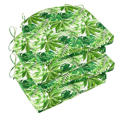 Image of Basic Beyond Outdoor Chair Cushions Set of 4, Outdoor Cushions for Patio Furniture, Water Resistant Patio Chair Cushions with 2 Ties, 17x16x2, Green Leaves
