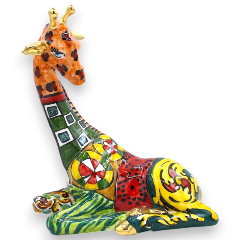 Cerámica de Caltagirone jirafa sentada escultura artesanal siciliana 24cm
