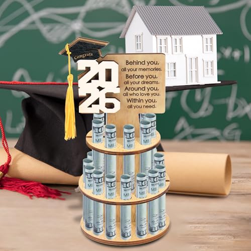 Image of Suyeah 2026 Graduation Gift Money Holder, Unique Greeting Cards Cash Holder Cash Gift, Double-Layer Money Cake with 25 Holes for Cash Congrats Graduation Party Supplies