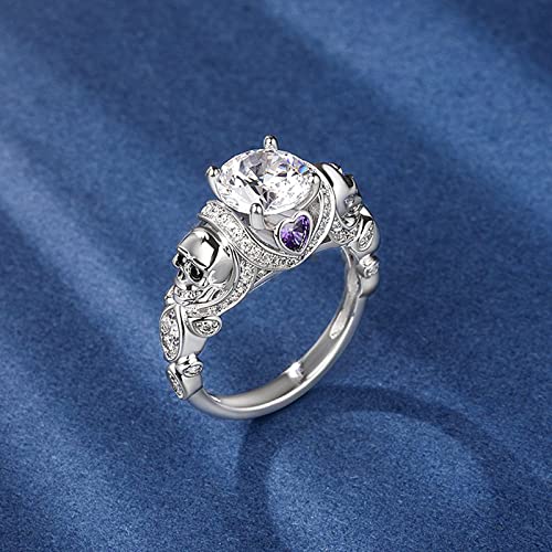 Image of Jeulia 2.55ct Skull Engagement Ring Sets Sterling Silver Heart Cut Red Diamond Ruby Rings Cubic Zirconia Wedding Promise Anniversary Romantic Jewelry for Women Grils Bridal with Gift Box