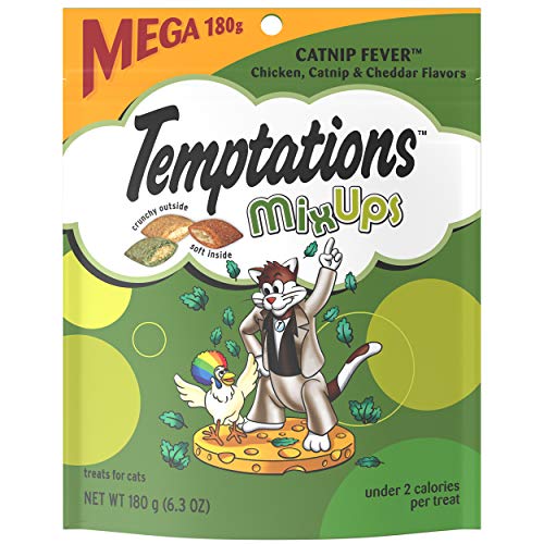 TEMPTATIONS MIXUPS Crunchy and Soft Cat Treats Catnip Fever Flavor, 10 packs, 6.3 oz. Pouch