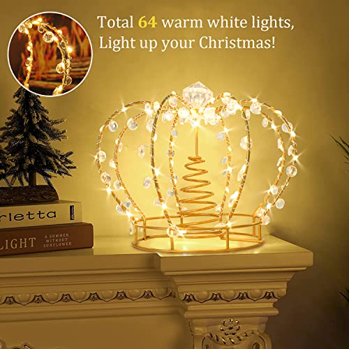 Gold Christmas Tree Topper, Lighted Crown Tree Topper Light Up With 64 Led Lights, Large Christmas Tree Toppers Christmas Decorations With Remote Control/8 Lighting Mode/Timer/Dimmer #TOP3
