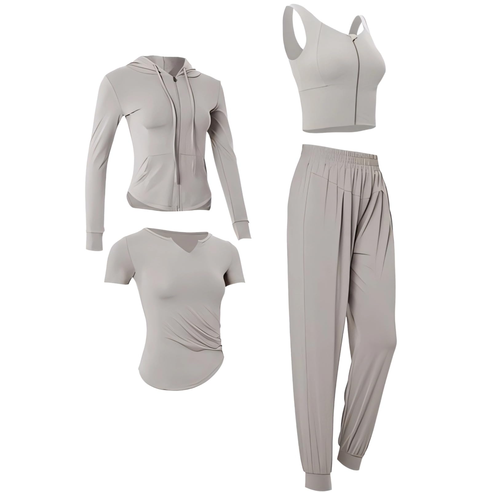 Conjunto de entrenamiento de 4 piezas de manga larga para mujer, incluye chaqueta, manga corta, brasier y pantalones, tela transpirable que absorbe el sudor, talla XXL, ideal para yoga y gimnasio