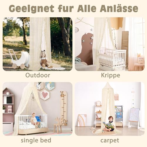 Image of Bed Canopy for Girls - Princess Bed Canopy - Crib Canopy for Boys and Girls Bedroom Decor, Suitable for Use in Cribs Canopy Bed Curtains (Beige)