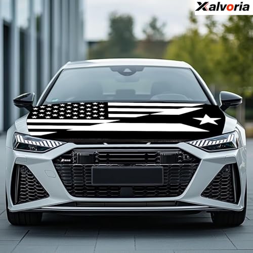 USA & Puerto Rico Black & White Flag Car Hood Covers – 4' x 5.25', Durable Polyester Spandex, Stretchable, Vibrant Colors, Universal Fit, Patriotic Car Accessories for Cars, Trucks & SUVs