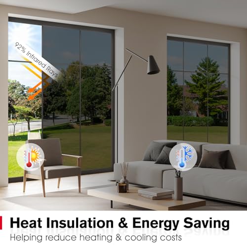 Image of Haton Window Privacy Film One Way Window Tint for Home, Sun UV Blocking Heat Control Reflective Mirror Tinting Film See Out Not in Office Door Coverings, Black-Silver 23.6 inch x 78.7 inch