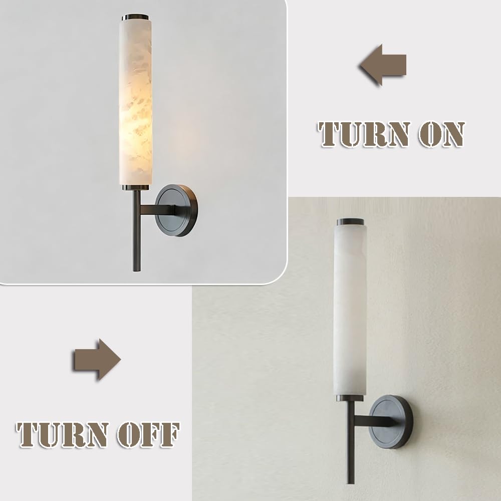 Applique cilindrica in alabastro, Lampada da Parete in Stile Industriale Moderno, Applique a Parete in Rame con Sorgente Luminosa a LED, Ideale per Soggiorno, Balcone e Ristorante.