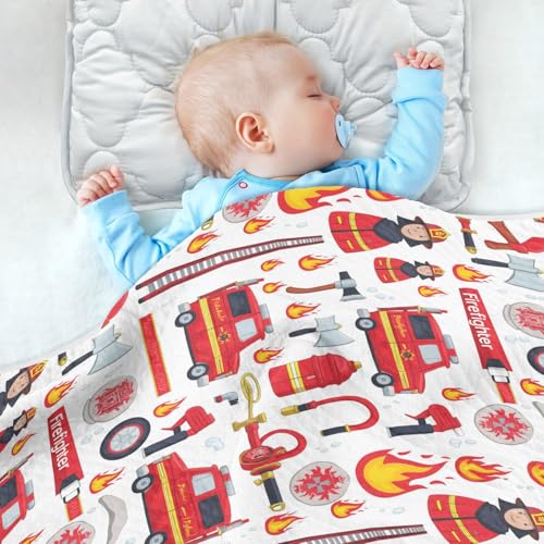 Image of Baby Blankets for Baby Boy and Girl Soft Warm Crib Receiving Blanket for Toddler and Infant 30X40in Firefighter Elements Pattern
