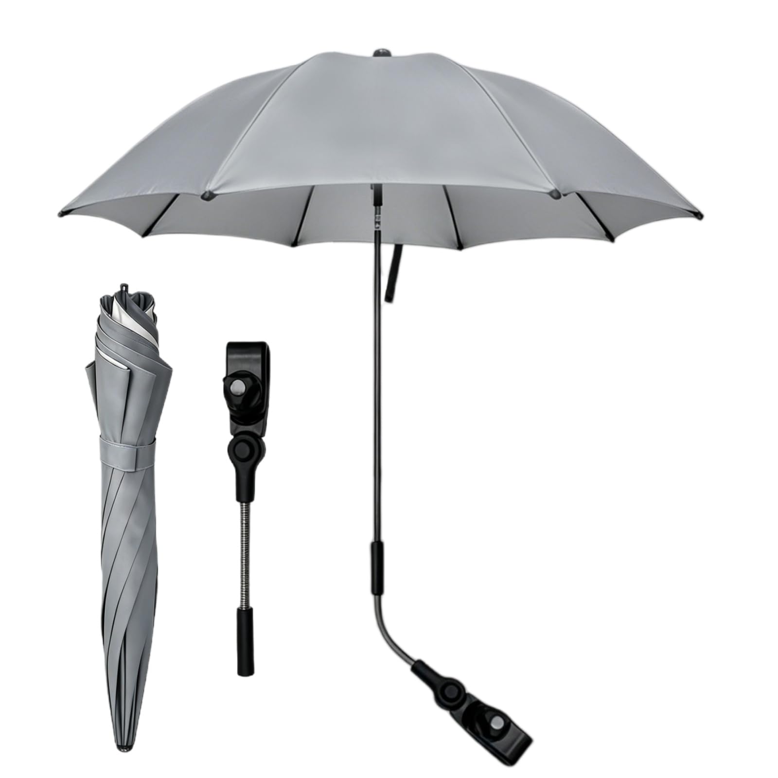 Ombrellino Passeggino Universale, Ombrellino Parasole Passeggino Anti UV 50+, Ombrello Parasole Passeggino con Un Manico, Ombrellone per Passeggino per Carrozzina e Passeggino-Grigio