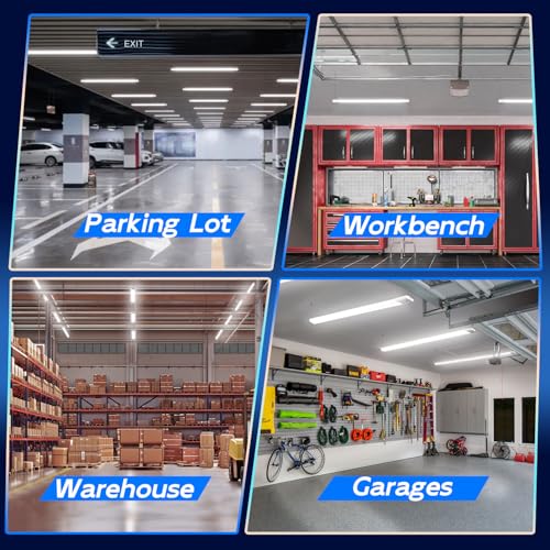 Image of hykolity 60W 4FT Linkable LED Shop Light for Garage,6500LM | Utility Shop Light Fixture,5000K Daylight LED Workbench Bay Lighting with Plug,Hanging or Surface Mount,White-ETL,10 Pack