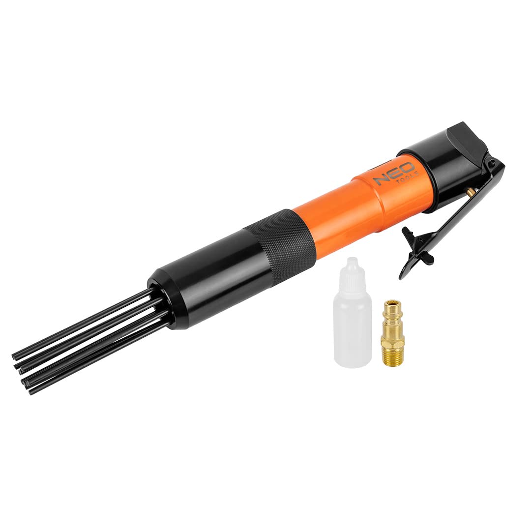 NEO TOOLS Martillo de aguja para óxido y soldadura, 12 x 3 mm, presión de trabajo 6,3 bar, consumo medio de aire 125 l/min, 4000 trazos/min, conexión, 1/4", peso 1,30 kg, CE