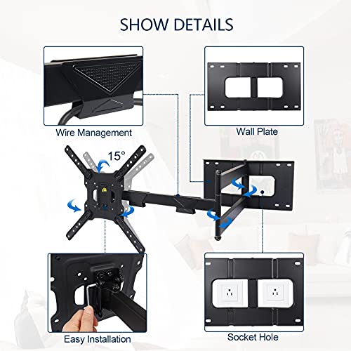 FORGING MOUNT Long Arm TV Wall Mount,Full Motion TV Monitor Arm Mount Bracket with 43\" Articulating Arm,Fits 22 to 65 Inch Flat/Curve TVs & Monitors,Holds 110 lbs,VESA 400x400mm