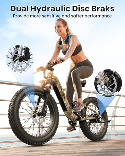 Image of PUCKIPUPPY Electric Bike for Adults 960W, 48V 20AH Battery Adult Electric Bicycles, 26 inch Fat Tire Full Suspension Step-Thru Ebike, 28MPH Mountain Ebike, 7 Speed, 80Miles Range-Jungle Camouflage