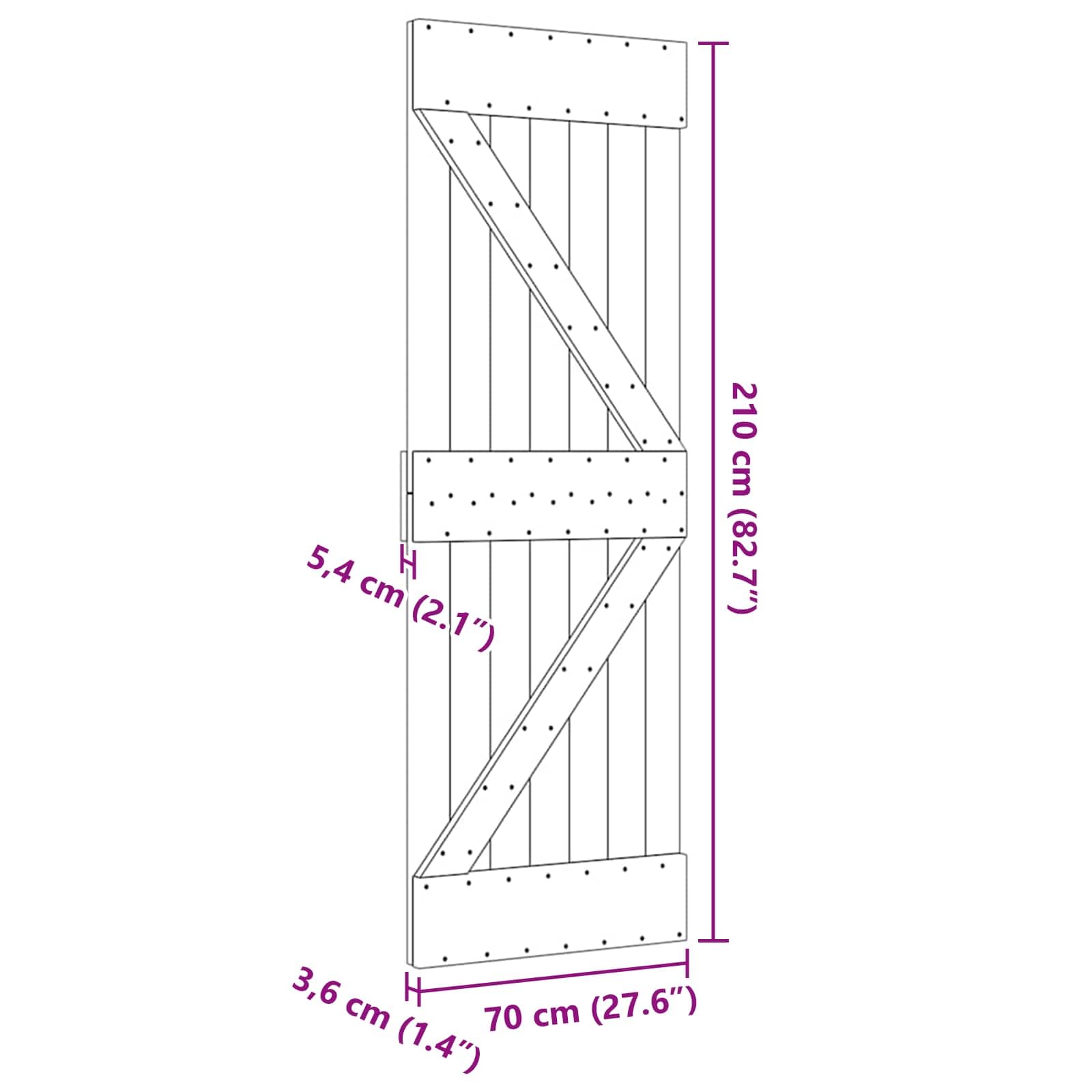 vidaXL Porte NARVIK Naturel 70 x 210 cm Bois de pin massif, Porte rectangulaire moderne, en pin massif, gain de place, séparation de pièces pratique, design contemporain