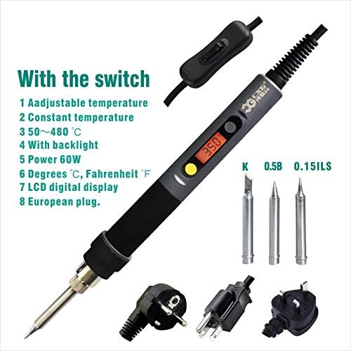 Soldering CXG EU/US/AU/UK 220V/110V C60W/C90W/C110W Solder Iron LCD Adjustable Temperature NCT Digital Display Electric Soldering Iron - (Power: 220V EU, Color: C110W)