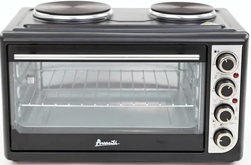 Avanti Horno portátil multifunción con asador de convección y estufa de doble quemador, temporizador de 60 minutos y apagado automático, 1.4 pies