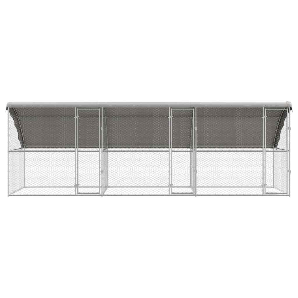Set di 3 gabbie per cani, colore argento, 600 x 200 x 200 cm | Ampio recinto da giardino con tettuccio protettivo e sistema di bloccaggio per esterni.