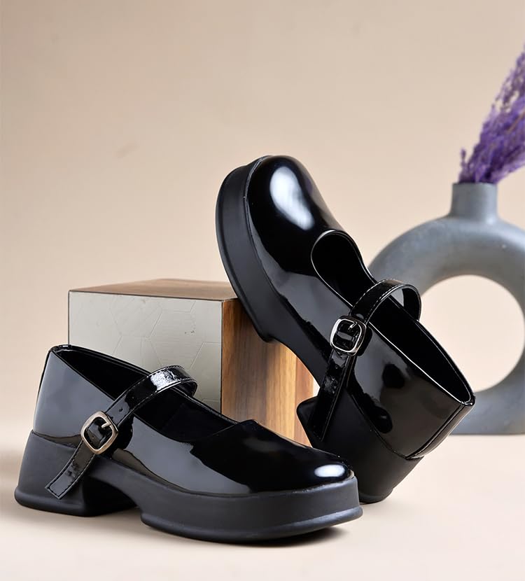 Image of JM LOOKS Women Mary Jane Block Heels | Single Strap | Round Toe | Stylish & Comfortable | Formal & Casual