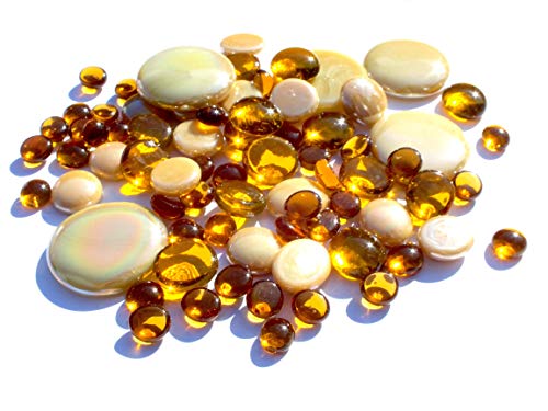 mesbilles - 500 GR Mélange Ambré Billes Plates - Galet en Verre 30 mm 20 mm 10 mm Cailloux en Verre décoratifs