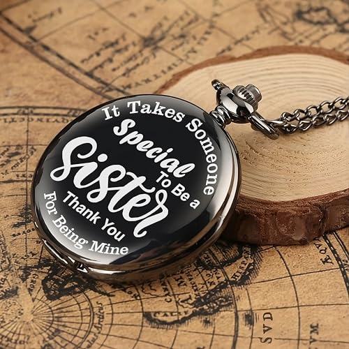 Image of Vintage Gandhi Style Pocket Watch with Engraved Designs & Messages Royal Black Analog for Men Women & Kids Includes Key Ring for car or Bike Keys Ideal Gift