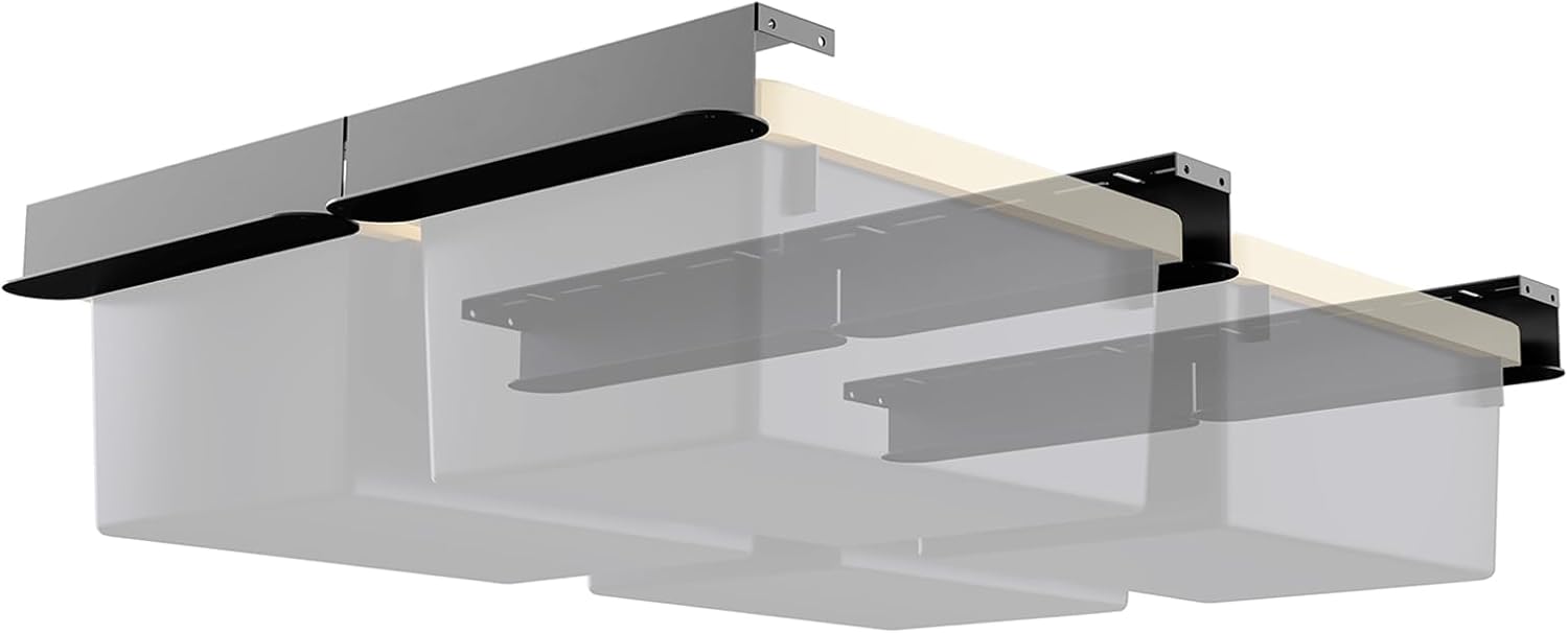 Updated 3 Set Overhead Garage Storage Rack Heavy Duty 13 Gauge, Ceiling Bin Storage Rack for Tote Container, Garage Storage Organization System Black 5 Bins