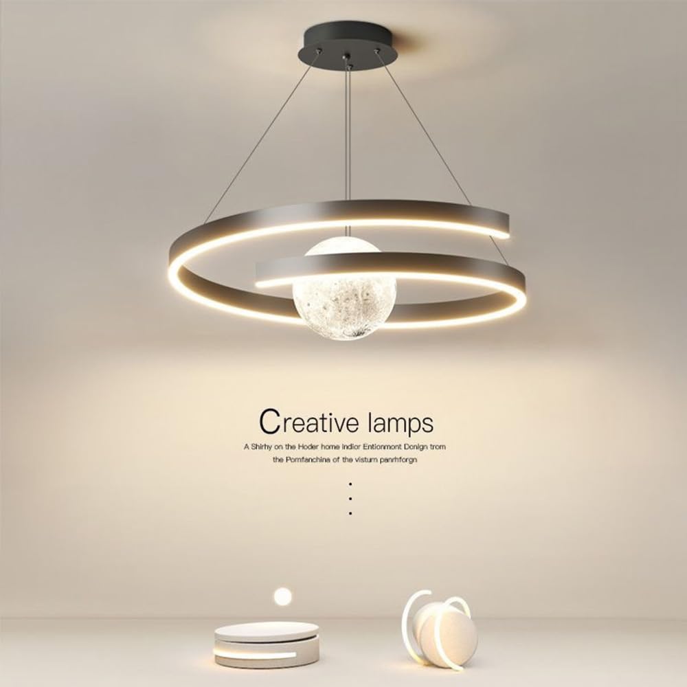 Mengjay LED Lampadari Sospensione Moderno,Lampadario LED a Spirale Con sfera lunare 3D,3 Temperature di Colore,Lampadario Camera da Letto Regolabile in Altezza Appendere le Luci (Nero)