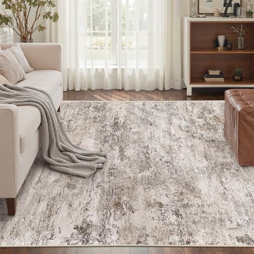 Cochyean Abstract Area Rugs 5x7 - Washable Rug 5x7 Rugs for Living Room, Stain Resistant Rug, Non-Slip Backing Rugs for Bedroom, Bathroom, Kitchen, Brown