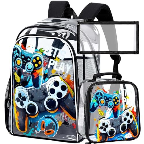 Image of KLFVB 3PCS Clear Backpack for Girls and Boys, Kids See Through Backpacks Stadium Approved, Transparent Bookbag for Elementary