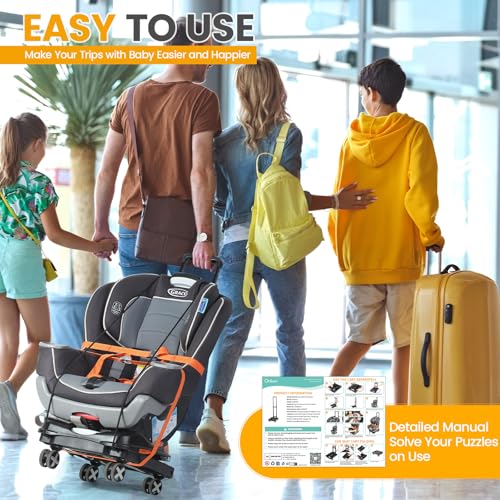 Image of Orzbow Car Seat Dolly for Airport, Folding Car Seat Travel Cart with 4 Wheels and Adjustable Handle, Carseat Roller for Airplane Travel with Straps, Compact Luggage Hand Trolley, Black