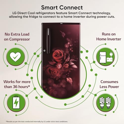 Image of LG 185 L, 4 Star, Direct-Cool, Smart Inverter Compressor, Single Door Refrigerator (GL-D199OSEY.ESEZPST, Scarlet Euphoria, Smart Connect, Solar Connect & Base stand with drawer)