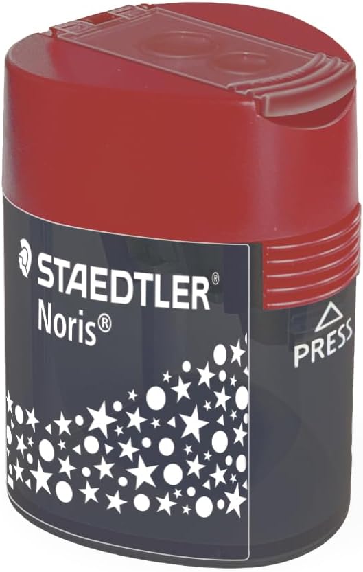 STAEDTLER 512 Double Sharpener, Two Pointed Holes for Different Pen Sizes, Single Product Noris Triangular Design, Shelf-Ready Packaging, 10 Sharpeners, 512 188