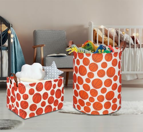 Image of NTAOHAMPER Kids Laundry Hamper,Baseball laundry Basket,Baby Boy Nursery Hamper,Waterproof Storage Bin for Bedroom,Clothes Organizer Basket,Toys Box,Room Decor(Basketball)