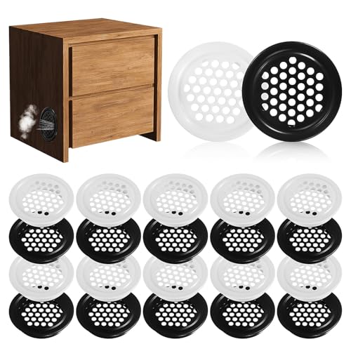 Alipis Tapas de Ventilación Metálicas Redondas para Muebles 24 Unidades 12 Negras 12 Blancas Orificios Pequeños para Rejilla de Ventilación de Armario Cubiertas para Respiradero de